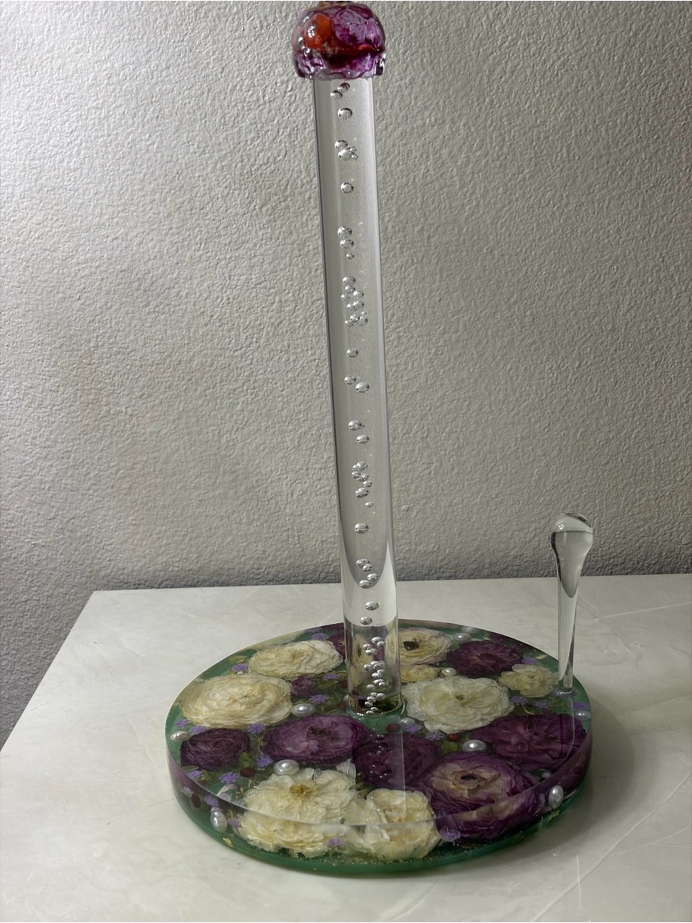 Purple & Cream Floral Resin Paper Towel Holder